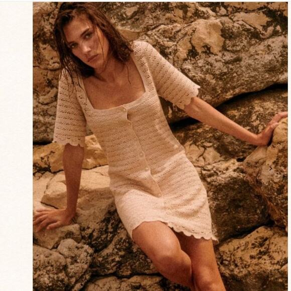 Sezane Cassey Crochet Dress  Solidarity Creation Cream Sz M - Picture 3 of 8